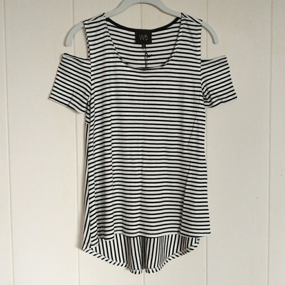 W5🖐️ by Anthropologie Striped Cold❄️ Shoulder Top
